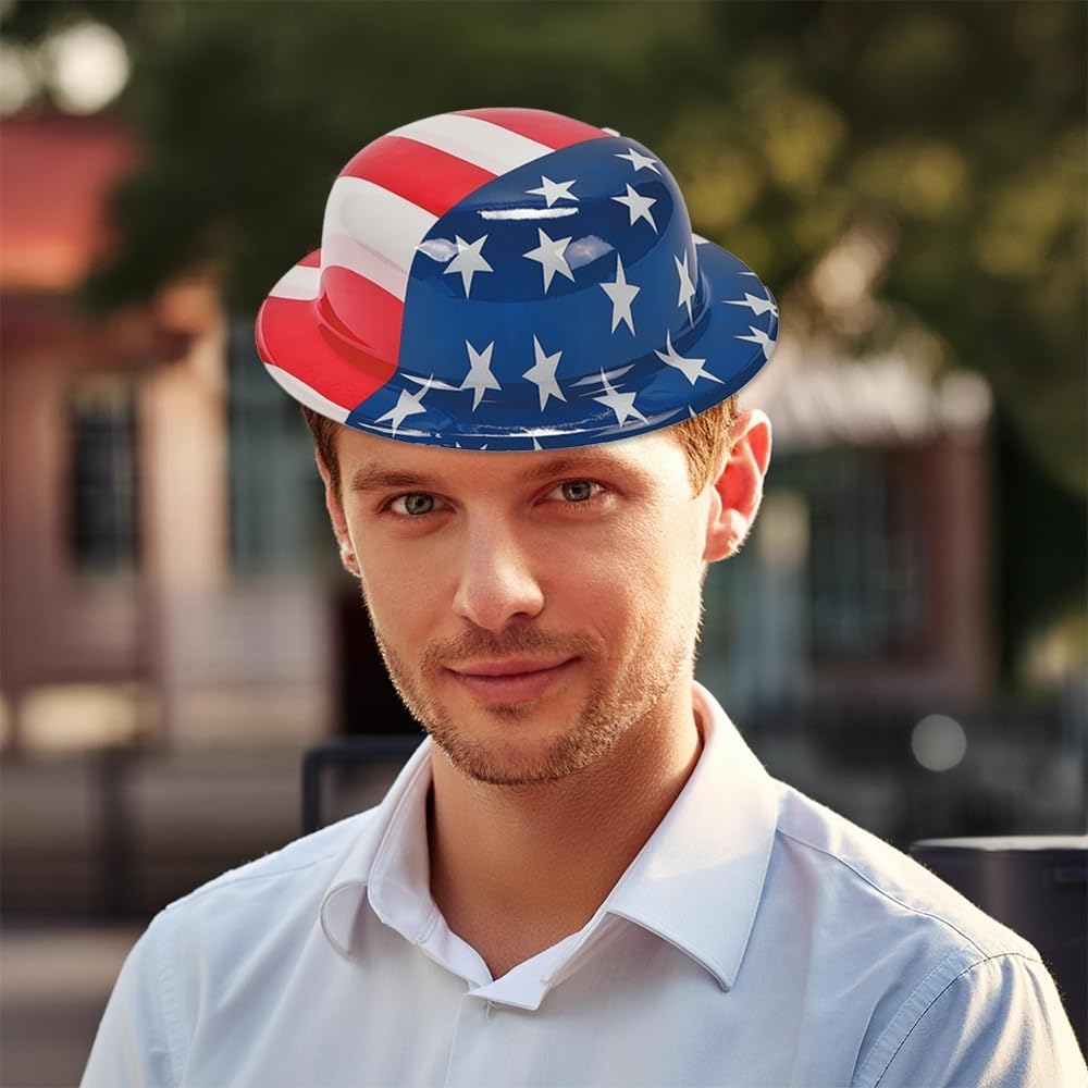 Fun Express - American Flag Plastic Derby Hat for Fourth of July - Apparel Accessories - Hats - Party Hats - Fourth of July - 12 Pieces