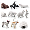 NatureMan Mini Arctic Animals Toys Set 10PCS Polar Animal Figurines Toy PlaysetIncludes Polar Bear Seal Reindeer Wolf Rabbit Arctic Fox Igloo