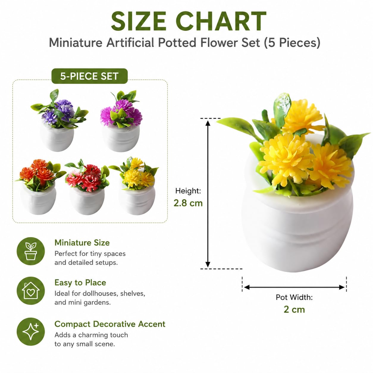 5Pcs Miniature Dollhouse Flowers, Artificial Potted Plants, Fairy Garden Decor for Home, Office, Wedding Centerpiece Decoration