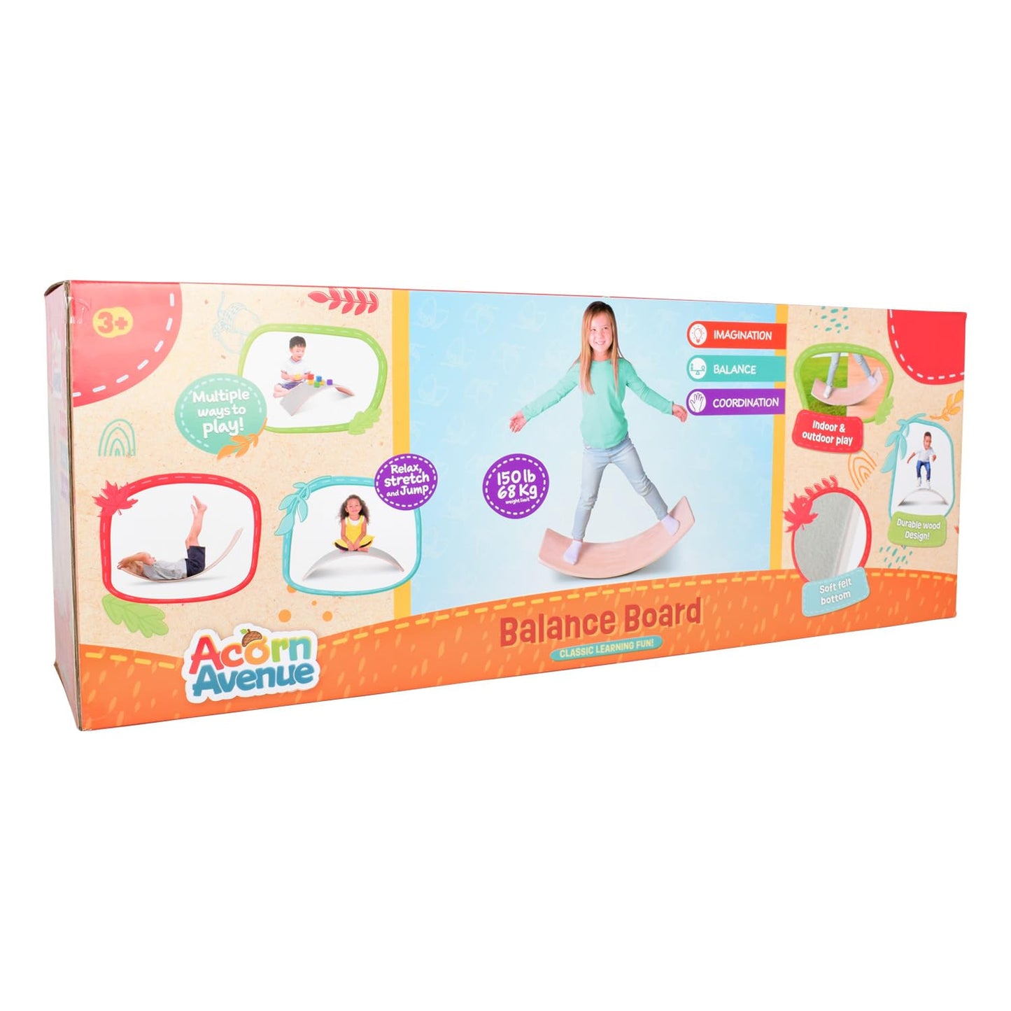 Acorn Avenue Non Slip Balance Board - Felt Rocker Board Durable Wood- Kids
