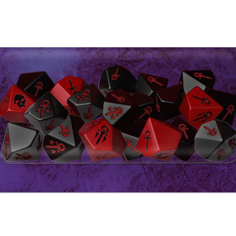Renegade Game Studios Vampire: The Masquerade 5th Edition Dice Set - Eighteen Custom Black and Red d10 Polyhedral Dice for V5 Roleplay Tabletop Gaming