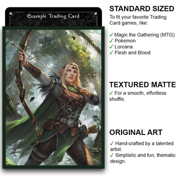 Fantasy North - Aelwyn Alorr - Wood Elf Ranger - 100 Textured Matte TCG Card Sleeves - Fits Magic MTG Commander Pokemon and Other Card Games - Playing
