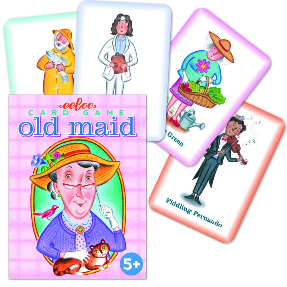 eeBoo Old Maid Playing Card Game - 50 Career Themed Cards, Classic Matching Card Game, Durable Oversized Cards, Screen-Free Fun, Ages 5+