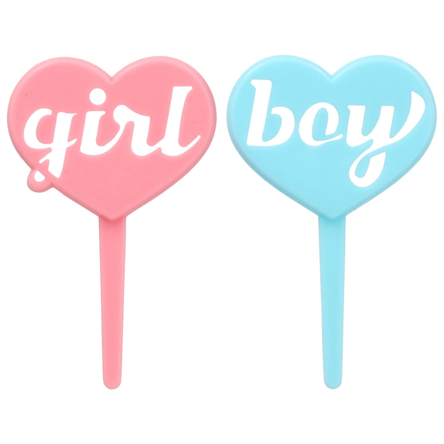 Boy Girl Cake Toppers, 24 Gender Reveal Cupcake Decorations, Blue & Pink Cupcake Pics For Baby Shower Or Gender Reveal - 24 Pack