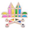 JOLKID Wooden Building Blocks with Rainbow Acrylic Windows - 24pc Classic Montessori Stacking Set - Screen-Free Educational STEM Construction Toys