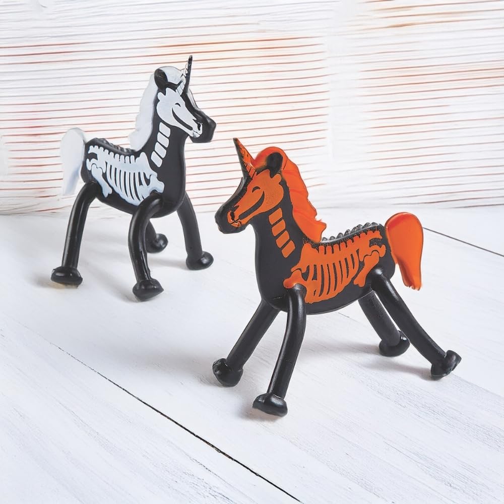 Fun Express Halloween Bendable Skeleton Unicorns - Flexible Halloween-Themed Character Toys Trick-or-Treating Party Favors Gifts Seasonal Decor - Fun