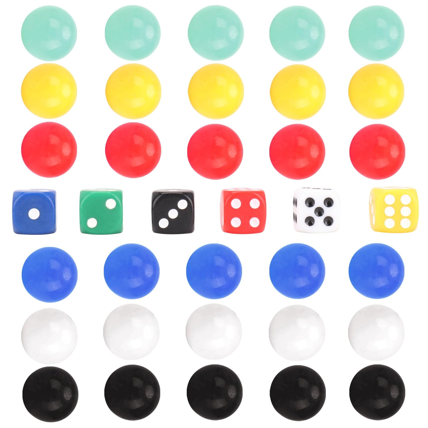 DODHEG 60 Pcs Glass Marbles, Bulk Marbles, for Various Marble Games 0.63 inch, with 6 Pcs 6 Sided Dice Multicolor.