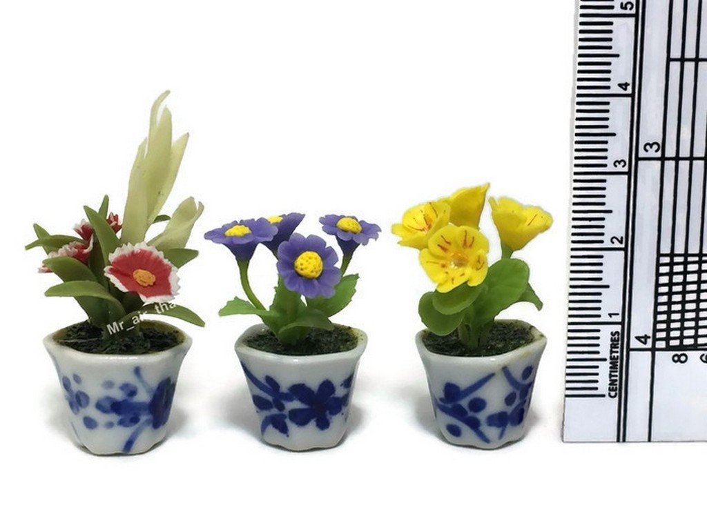 3pc Miniature Flower Clay Dollhouse Fairy Garden Mini Plant Trees Ceramic Furniture Bundles Artificial Flowers Tiny Orchid #083