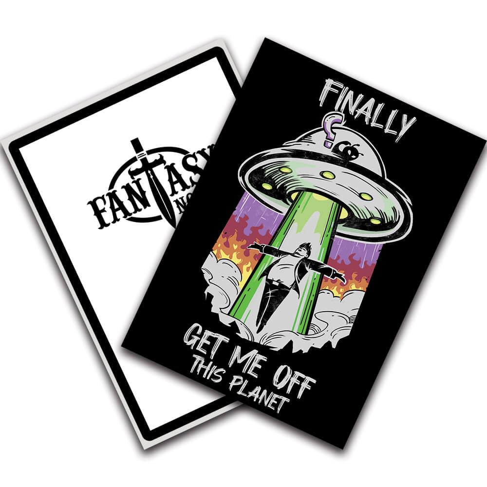 Fantasy North - Finally - Get Me Off This Planet - Aliens UFO Meme - 100 Textured Matte TCG Card Sleeves - Fits Magic MTG Commander Pokemon and Other