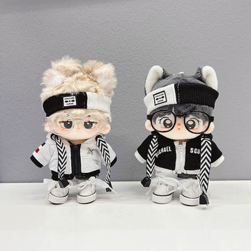 niannyyhouse 10cm Plush Doll Clothes Loose Black and White Suit Headwear Hoodie Pants Glasses Shoes Doll Dressup (Black, 10cm)