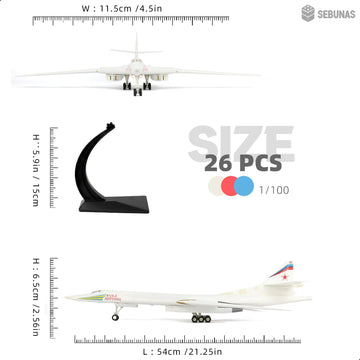 SEBUNAS 1:100 Scale TU-160 Boomber Quick Assembly Model Kit, Plastic TU-160 Fun Toy Airplane Assembly Model with Stand Kids Gift Suitable