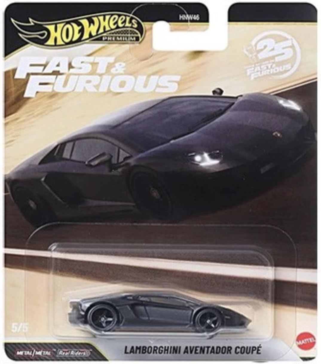 Hot Wheels Premium Fast & Furious 25th Anniversary Die-Cast Cars, Set of 4, Custom Chevy, Chevelle, Honda Del Sol, Lamborgini Aventador,1:64 Scale