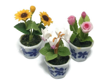 3pc Miniature Flower Clay Dollhouse Fairy Garden Mini Plant Trees Ceramic Paint Furniture Bundles Artificial Flowers Tiny Orchid #085
