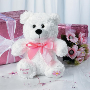 Fun Express Flower Girl Proposal Soft Plush Stuffed Bear with Pink Ribbon