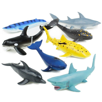 Boley Great Sea Creatures 8-Pack: 7-10" Soft Plastic Ocean Animal Figurines - Realistic Shark, Whale, Dolphin Toys - Educational & Sensory Playset
