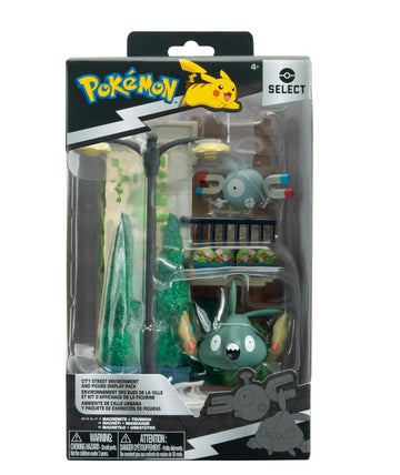 Jazwares Pokémon Select City Street Environment Set - 6-Inch Multi-Level Display Diorama with Magnemite & Trubbish 2" Battle Figures (Official