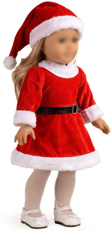 Doll Clothes 18 inch Santa Christmas Dress Outfit Fits 18 Inches Dolls (Dress, Hat, Blet, Stockings)