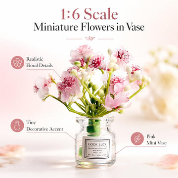 Miniature Flowers in Vase Set - 1:6 Scale Dollhouse Décor with Realistic Details, Tiny Floral Arrangements for Micro Landscape, Train Platform