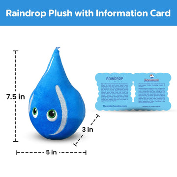 Thunderheads Raindrop Plushie, Nature-Inspired Educational Soft Collectible with Fact Card, Fun STEM Tool for Learning Rain, Weather and Earth