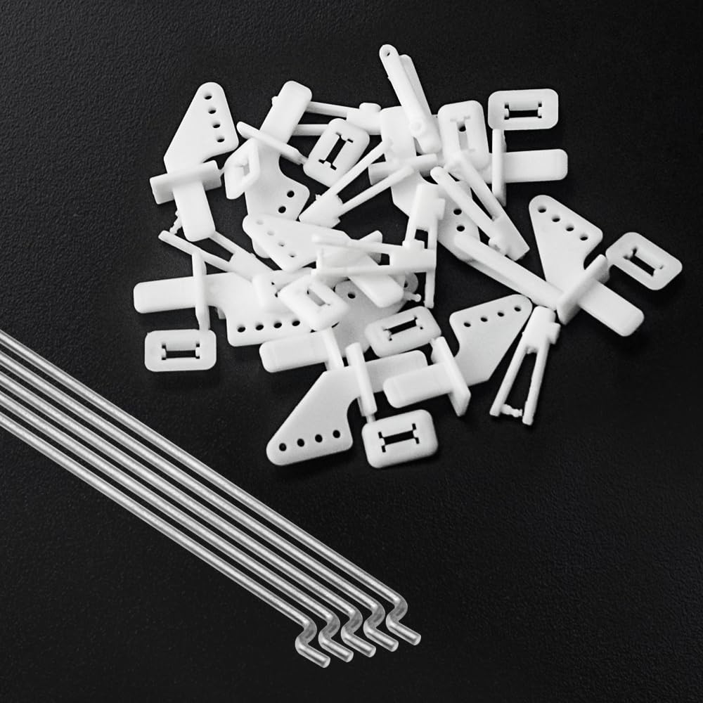 WMYCONGCONG 10 PCS 1.2x210mm Steel Pushrods Parts + 10 PCS Nylon Micro Control Horns 21x11mm 4 Holes for RC Airplane Plane DIY Parts