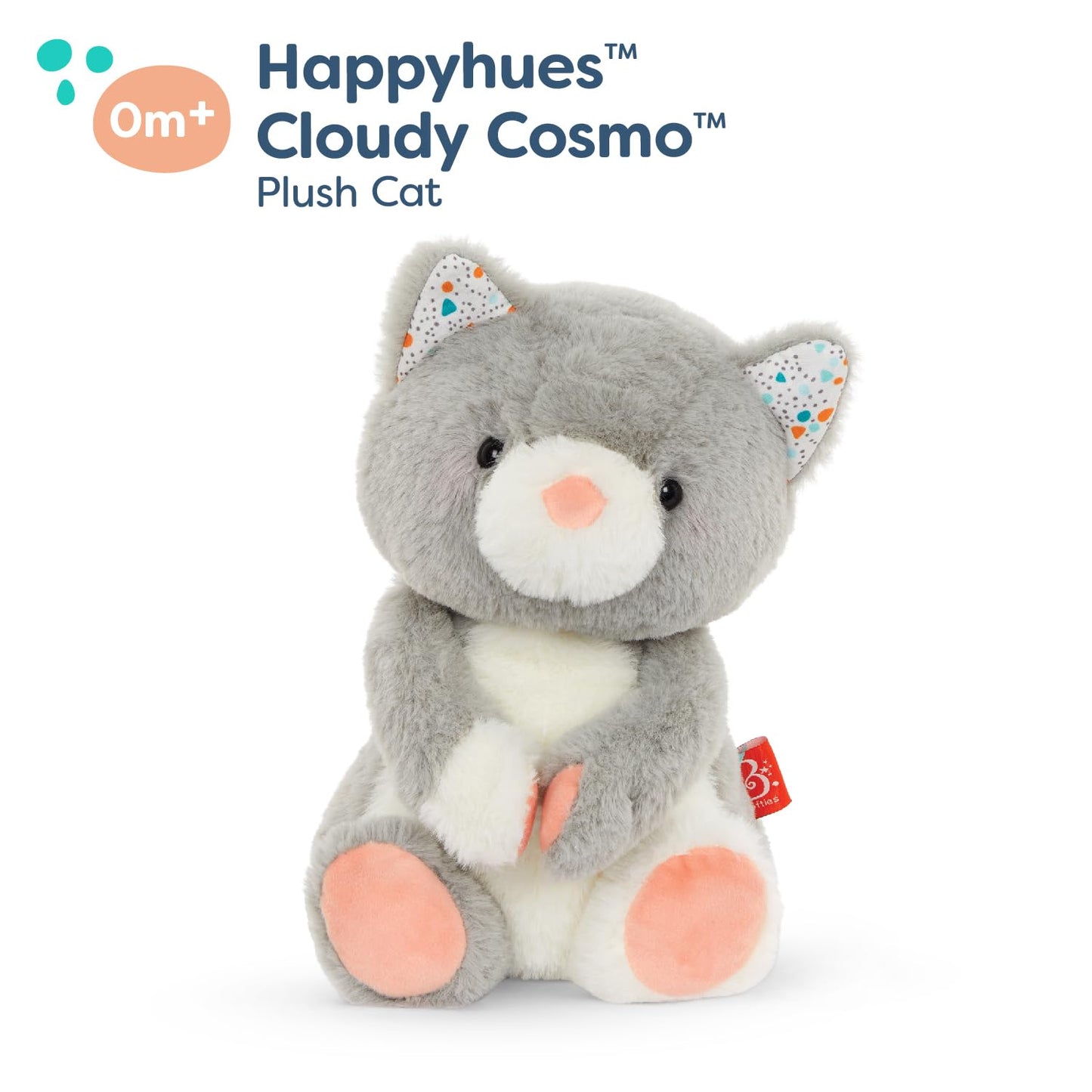 B. toys Cloudy Cosmo Stuffed Animal, Gray & White Washable Cat, Grey Cat