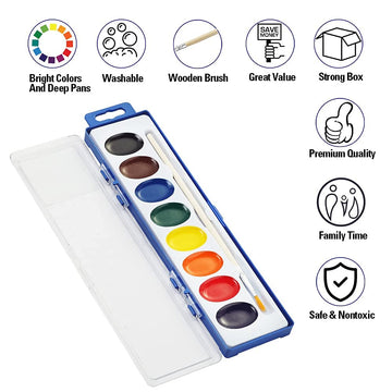 Ezzgol Watercolor Paint Sets Bulk Pack of 24, 8 Colors Washable Paint Sets for Kids, Quality Water Color Wooden Brushes, Perfect for Preschool