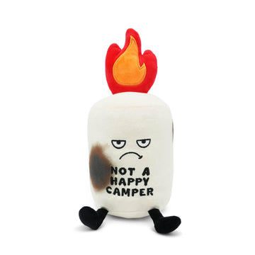 Punchkins “Not a Happy Camper” Marshmallow Campfire Plush - Funny Punny Stuffed Toy, Soft Weighted Novelty Gift Plushie for Teens & Adults
