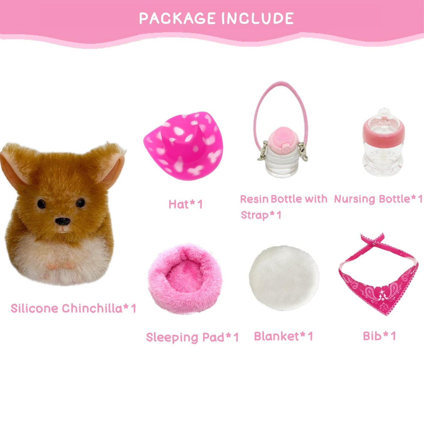 VOLOBE 4 Inches Silicone Chinchilla, Realistic Animal Toy as Silicone Piglet Companion with Sleeping Pad Accessories, Lifelike Silicone Mouse Handmade