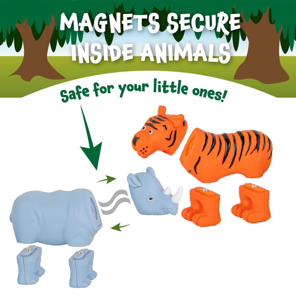 POPULAR PLAYTHINGS Magnetic Animals for Toddlers 1-3, Mini Mix or Match Animal Toys, Set of 7 Gift for Kids - Jungle Animals with Pop-up Playmat