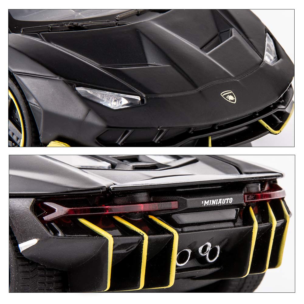 BDTCTK 1:32 Lambo LP770 Car Model Toy Child Sound and Light Pull Back Car Zinc Alloy Toys for Kids Boy Girl Gift (Black)