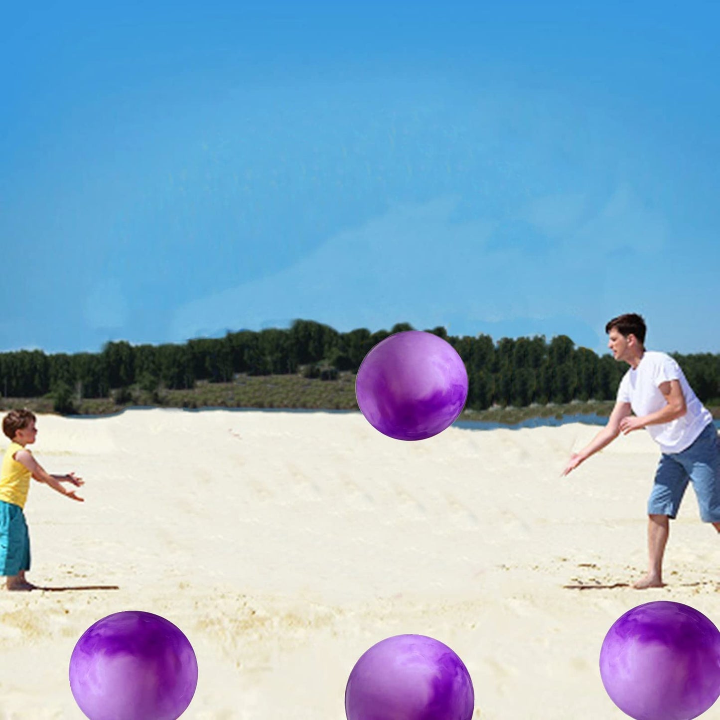 ZHANGBY 4 Pcs Playground Balls with Pump, 9" Purple Marbleized Bouncy Balls