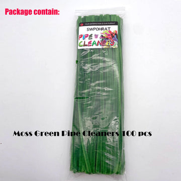 Swpohrat 100 Pieces Moss Green Pipe Cleaner Craft Set,Thick Fuzzy Chenille Stem Pipe Cleaners for DIY Craft Projects and Decorations