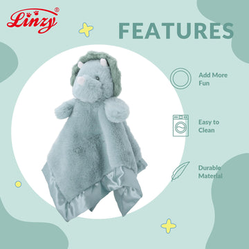 Linzy Secure Dino Lovey for Babies - Soft Dinosaur Plush Stuffed Animal Blanket, Cute Snuggle Plush, Wildlife Comfort Snuggle Toy for Newborns, Babies