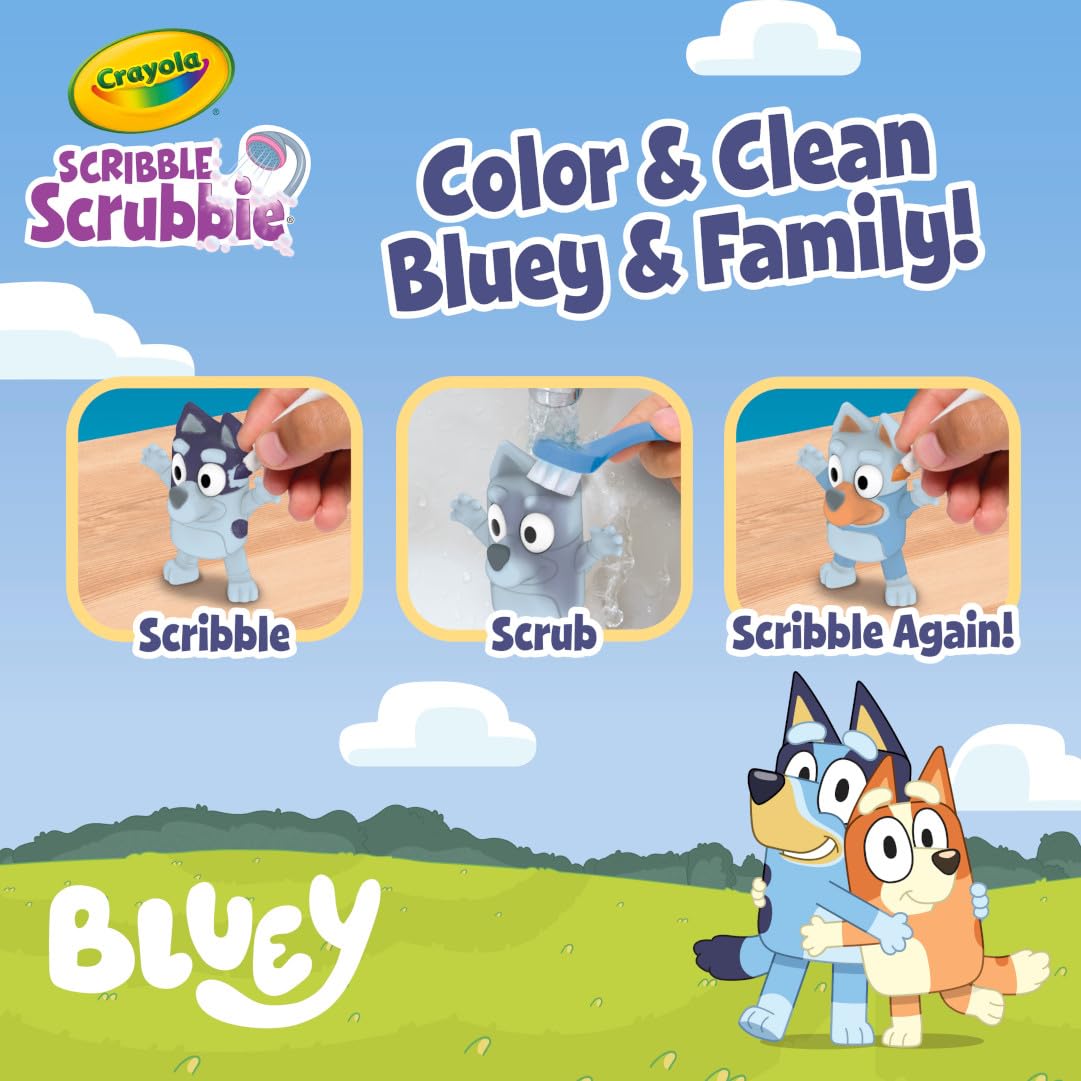 Crayola Scribble Scrubbies Deluxe Bluey Playset (3ct), Toddler Arts & Crafts Kit, Washable Stickers, Bluey Toys, Gift for Girls & Boys, Ages 3+