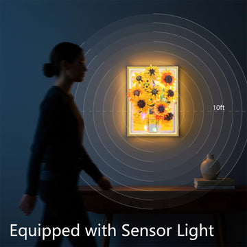 NightFlares Motion-Sensing LED Light Sunflower Photo Frame Building Kit 1011 PCS, Inspired Wall Art Decor, Creative Gift for Adults & Teens 14+