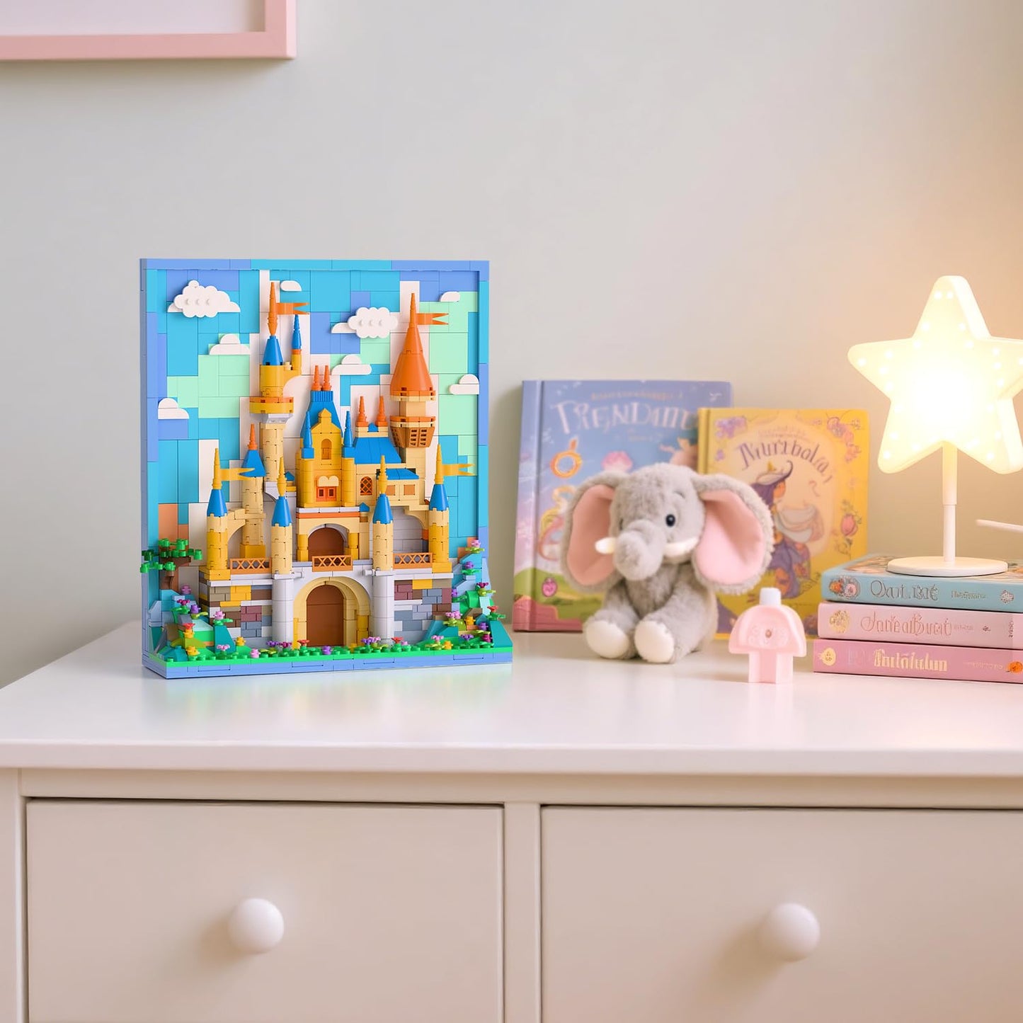 Micro Brick Castle Building Blocks Toy Set, Creative Home Wall Decor and Office Art Painting for Girls Ages 8+, DIY 3D Castle Model for Adults, Teens