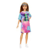 Barbie Fashionistas Doll, Petite, with Light Brown Hair Wearing Tie-Dye T-Shirt Dress, White Shoes & Visor, Toy for Kids 3 to 8 Years Old