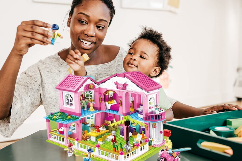 SlubanKids Girls Dream Villa Building Sets for Kids, Colorful 3D 896 Pc Stackable Toys, DIY Villa Building Creative Play, Includes People, DIY Design