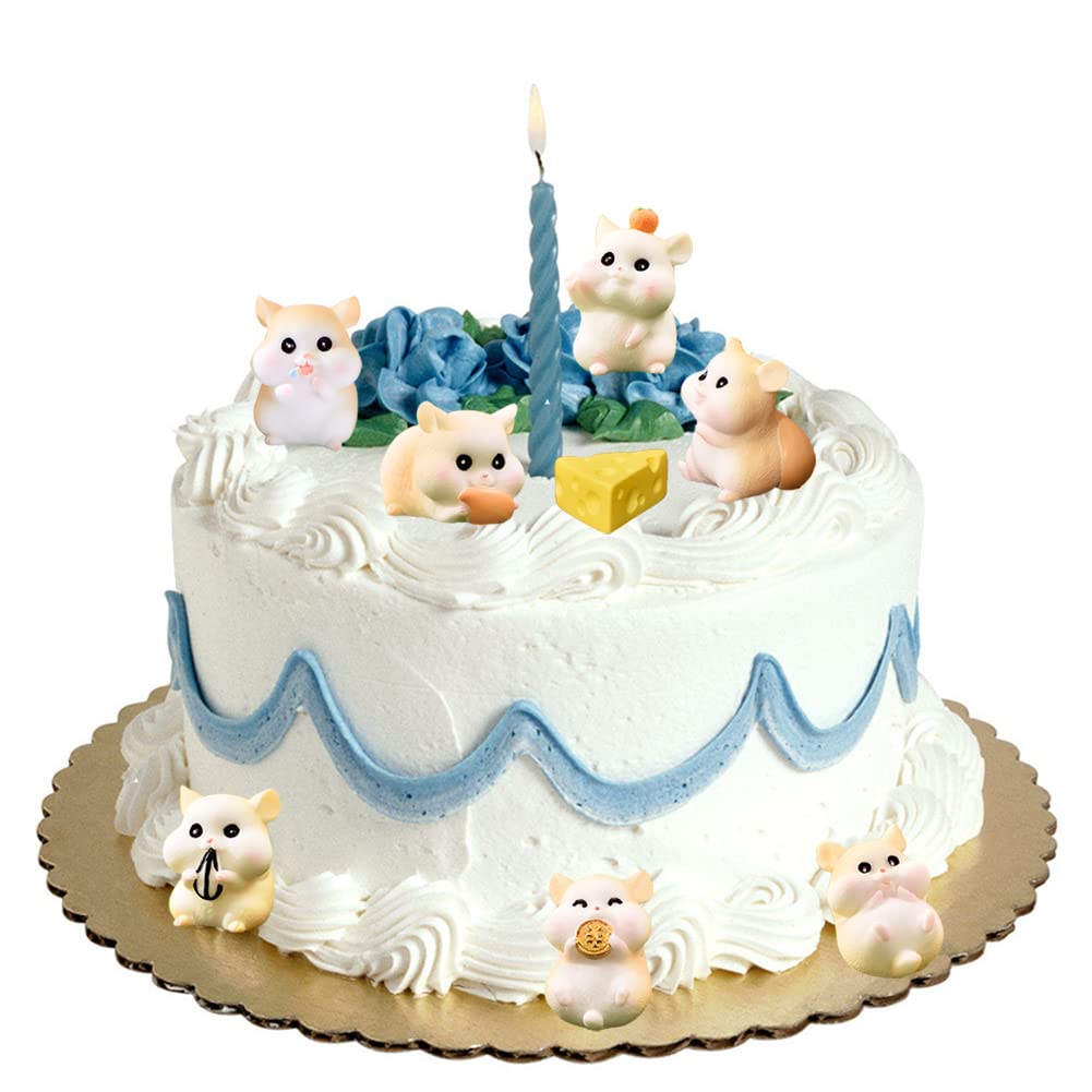 MAOMIA 6 Pcs Mini Hamster Figures Animal Toy Cake Toppers, Fairy Garden Decor Miniature Hamster Figurines Collection Playset for Christmas Birthday