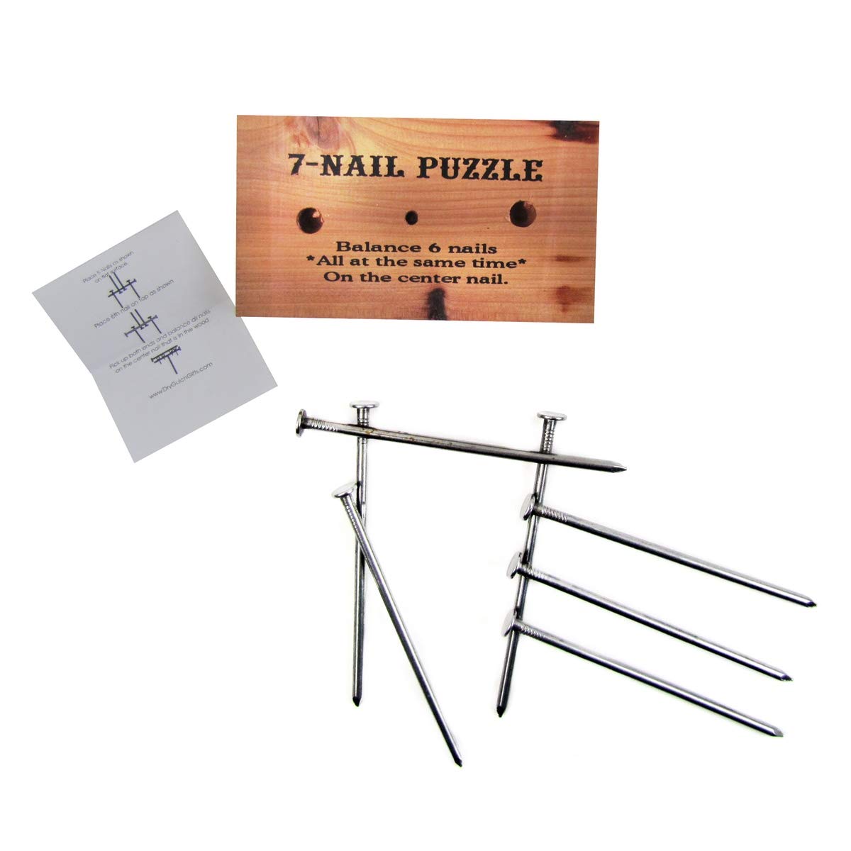 7 Nail Balance Puzzle Wood Block Game Pocket Brain Teaser IQ llusion Magic Trick Toy