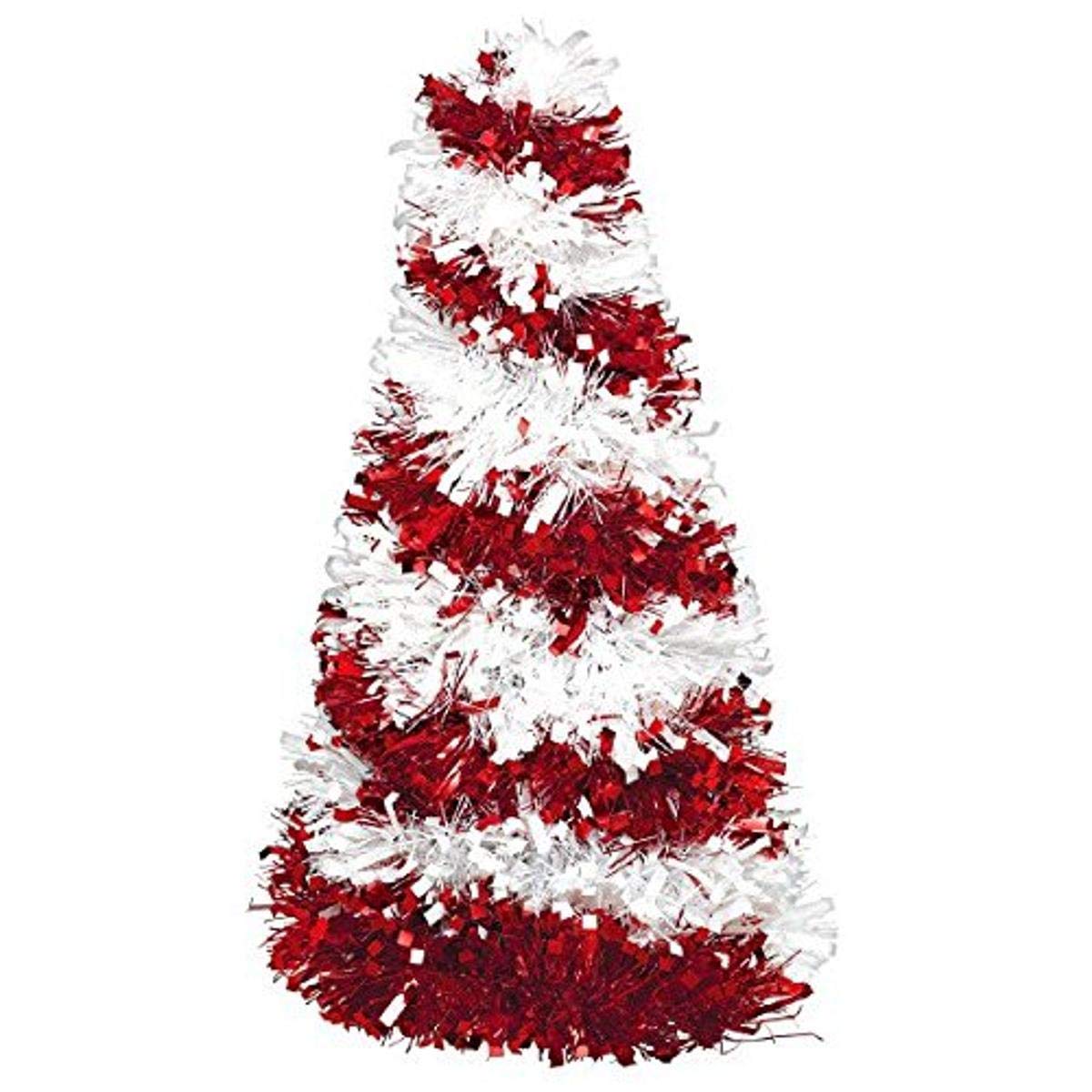 Amscan Elegant Red & White Small Candy Cane Tinsel Tree Centerpiece - 10" (1 Pc.) | Festive Tabletop Display, Eye-Catching Addition to Celebrations