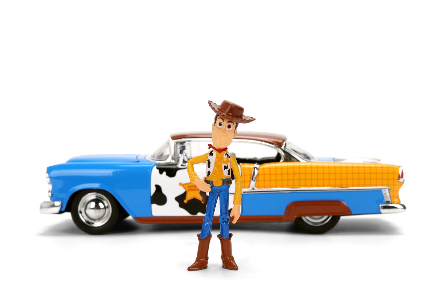 Jada Toy Story Woody 1955 Chevrolet Bel Air Die-Cast Car with Figure 1:24 Scale - Hollywood Rides Collectible Toys