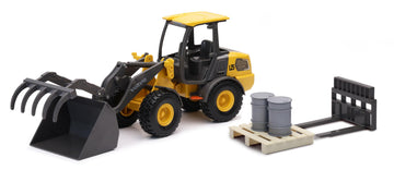NewRay Scale Volvo L25 Wheel Loader with Interchangable Parts Construction Vehicle Toy, 1:18 Scale