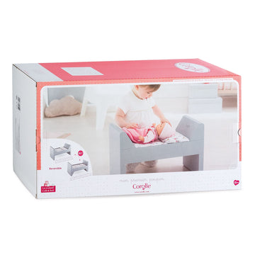 Corolle Mon Grand Poupon Crib & Bed for Baby Dolls, Grey