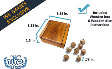 WE Games Wooden Dice Box with 8 Rounded Wooden Dice - Instructions for 10 Dice Games