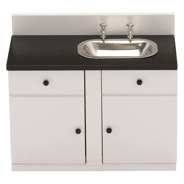 Dollhouse Kitchen Sink Cabinet, Mini White Countertop, 1:12 Scale Furniture for 6 Inch Dolls