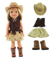 American Fashion World Brown Cowgirl Outfit for 14-Inch Dolls | Hat and Boots Included| Premium Quality & Trendy Design | Dolls Clothes | Outfit