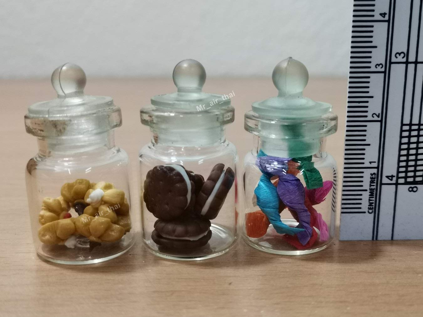 3pc Miniature Food Chocolate Cake Candy Cookie Dollhouse Cookie in Clear Glass Mini Bottle Fruit Food #MF092