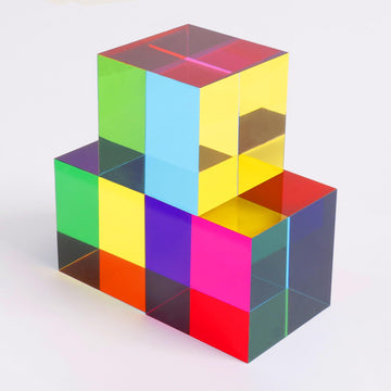 YuanDian CMY Cube with Stand, Color Mixing Cube 2 Inches Colorful Acrylic Prism for Home Decor Office Desk Decoration, Physics Toys Educational