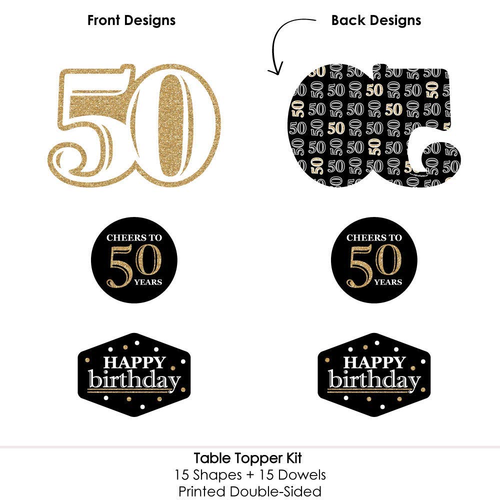 Big Dot of Happiness Adult 50th Birthday - Gold - Birthday Party Centerpiece Sticks - Table Toppers - Set of 15